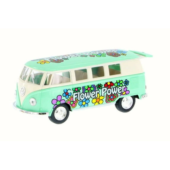 1962 Volkswagen Classic Bus w/ Flower Decals, Green - Kinsmart 5060DYF - 1/32 Scale Diecast Model Toy Car (Brand New but NO BOX)