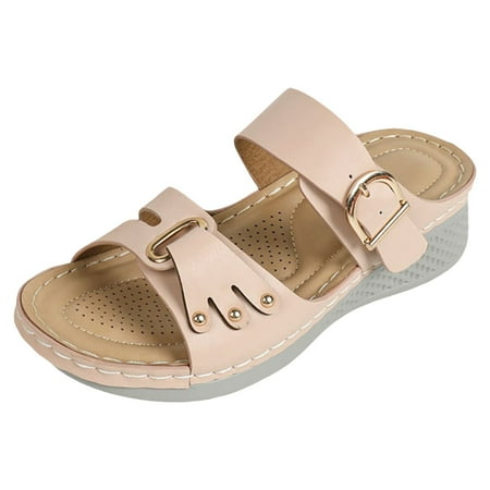 

PEASKJP Woman Sandals Womens Hanni Flat Gladiator Sandal Caged Multi-Strap Design Medium and Wide Width (Pink 7)