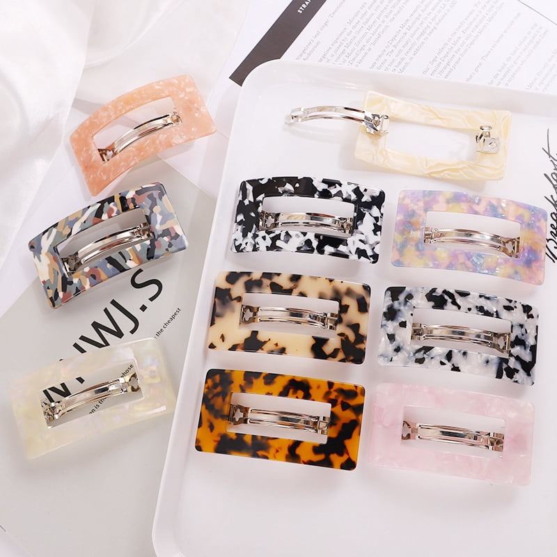 Barrettes Femme Lot De 4 - Grandes Pinces Plates Bec De Canard Léopard & Écaille Pour Cheveux Épais Et Fins