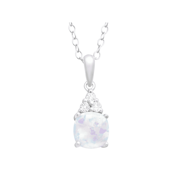 Women's Finecraft 1/2 cttw Created Opal & Natural White Topaz Pendant Necklace in Sterling Silver, 18"