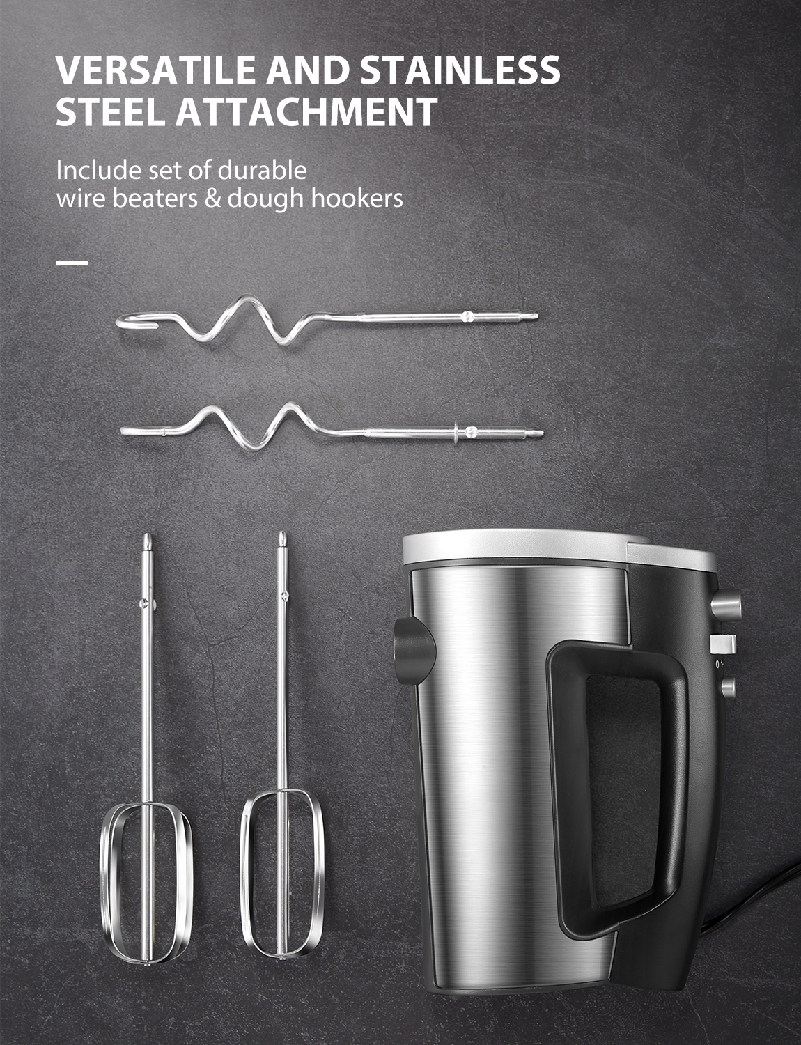 FOHERE 6-Speed Hand Mixer with Turbo Boost, Silver photo 5