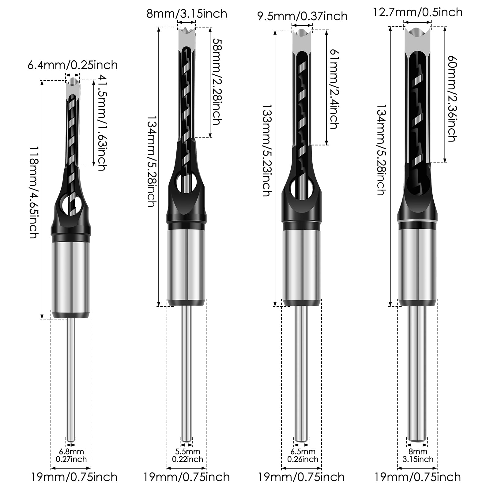 Square Hole Drill Bits 4 Pcs High Speed Steel Mortising Chisel (asshown )