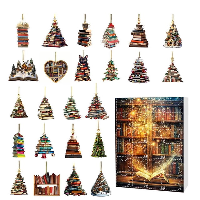 EZLIFE Calendario de Adviento 2024, 24 días de calendario de Adviento con forma de árbol de Navidad, libros con forma de árbol de Navidad, adornos apilados para ideas de regalos de recuerdo U2E5