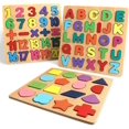 thumbnail image 2 of Rompecabezas para niños pequeños, rompecabezas de madera con forma de número de letra del alfabeto ABC, juguetes de aprendizaje para niños y niñas de 2 a 4 años, rompecabezas 3 en 1, bloques educativo, 2 of 3