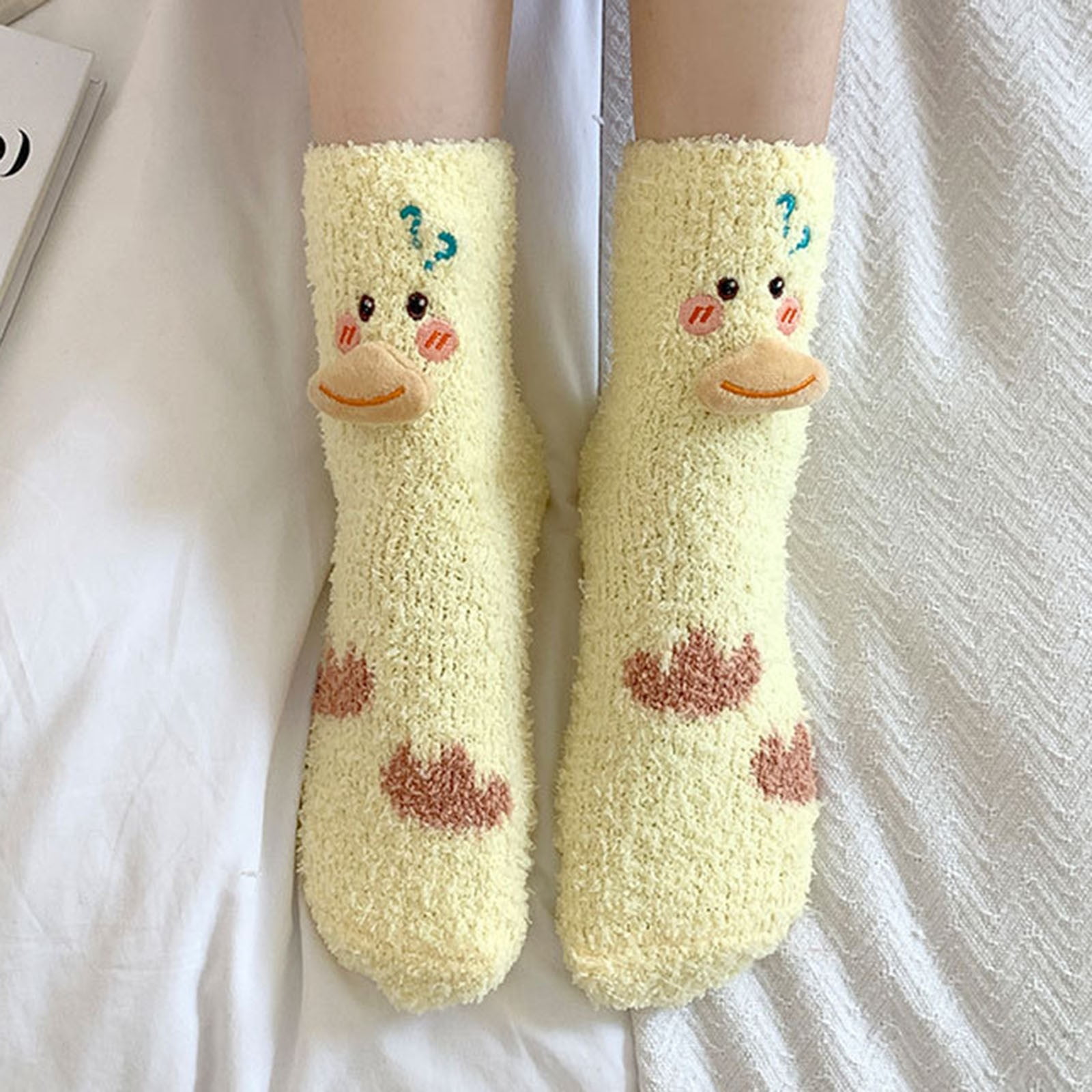 12-Pack Socks for Women 3D Coral Velvet Thickened In Winter Warm Sleep Home  Cartoon Cute Floor Medium Socks 