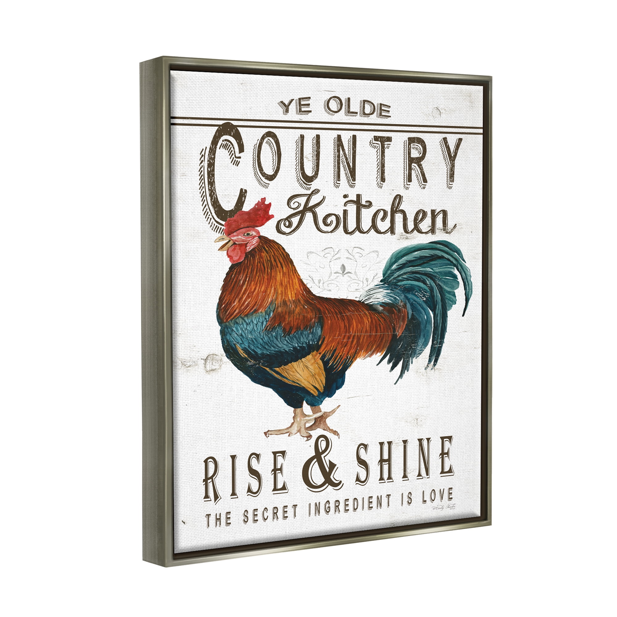 Stupell Industries Country Kitchen Rustic Phrase Botanical & Floral Painting Gray Floater Framed Art Print Wall Art, 17 x 21