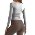 thumbnail image 4 of Women Slim Fit Crop Tops Crewneck Skinny Shirt Long Sleeve Y2K Casual Basic Solid Color Going Out Tight Tee Light Gray M, 4 of 5