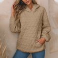 thumbnail image 2 of Women's Solid Color Quilted Pocket Hoodie Casual Pullover Tops for Fall Fashion, 2 of 6