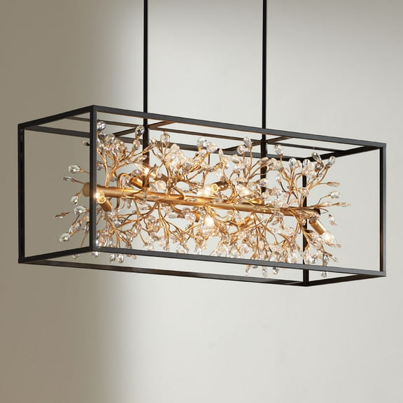 Possini Euro Design Carrine Black Gold Linear Pendant Chandelier 38 1/2" Wide Modern Clear Crystal 8-Light Fixture for Dining Room Kitchen Island Home