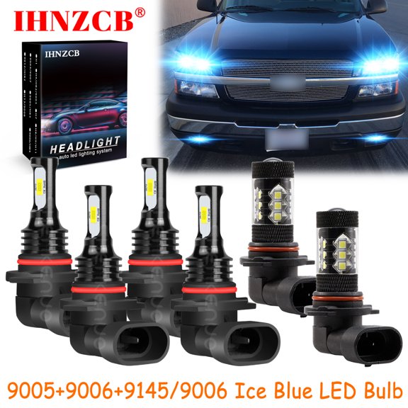 IHNZCB 9005 9006 9145/9006 for Chevy Silverado Avalanche 2002-2005 Ice Blue Led Headlights Bulb High Low Beam Fog Light,HKL,Y03