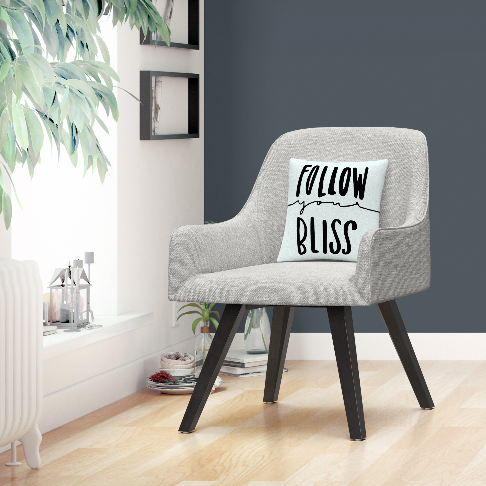 Typographic Follow Your Bliss By Abc 16 X 16 Decorative Throw Pillow