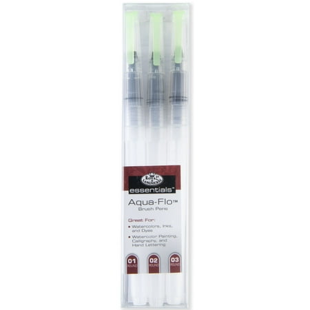 Royal & Langnickel - Essentials Aqua-Flo Clear Plastic Refillable Round Paint Brush Pens, 3pc