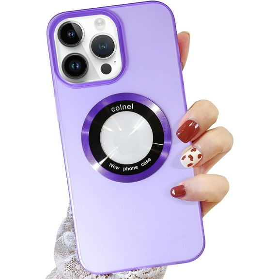 Designed for iPhone 14 Pro Max Matte Case Compatible with MagSafe TPU Magnetic with Logo View Design for Women Girls Men for iPhone 14 Pro Max 6.7"-Purple