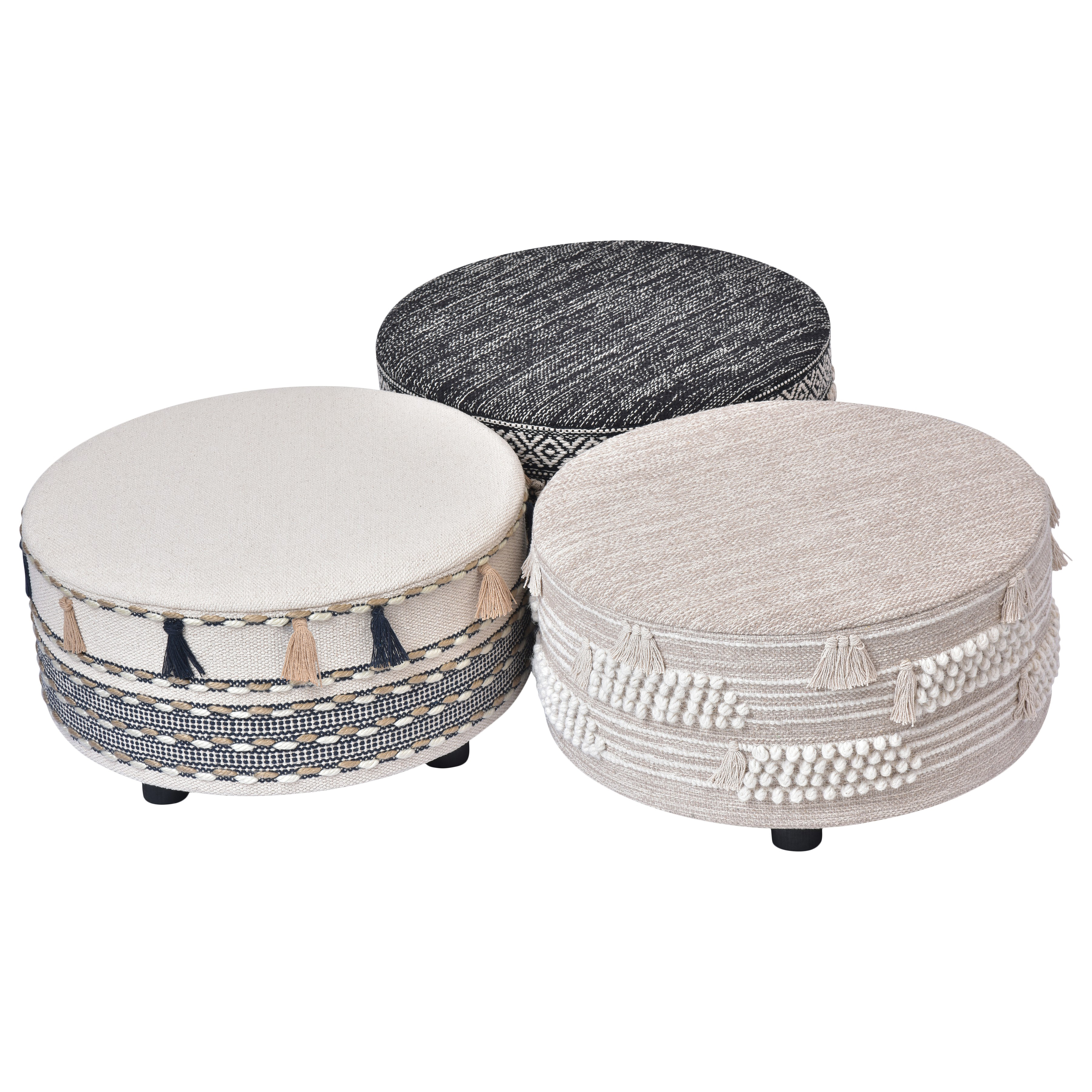 Ox Bay Handmade Striped Organic Cotton Ottoman, Blue/ Cream