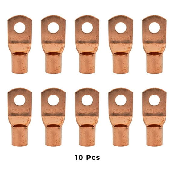 1/0 Gauge AWG Non-Insulated Pure Copper Lugs Ring Terminals Connectors 5/16" Inch Ring Size 10 Pack