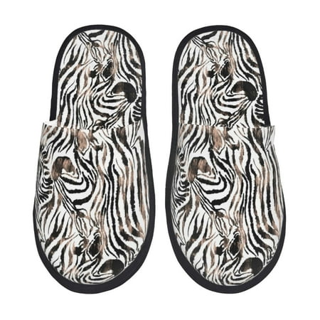 Balery Leopard And Zebra Slient Indoor Furry Fleece Comfort House Shoes Soft Non-Slip Home Shoes Cotton slippers House Slippers-- Large