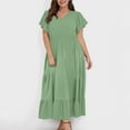 thumbnail image 5 of Summer Saving Women's Dresses, Plus Size Women Fashion Summer Spring Casual V-Neck Solid Color Pocket Short Sleeve Dress(Army Green,XXXXXL), 5 of 9