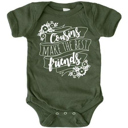 

Cousins Make The Best Friends Flower Banner T-Shirts and Bodysuits for Matching Girl Cousins White on Military Green Bodysuit 18 Months