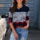thumbnail image 3 of Jersey Estampado De Leopardo Manga Larga Cuello Redondo Jersey Estampado A Cuadros Camisa A Cuadros De Leopardo De Bloque De Color Delgado Informal Rojo XL, 3 of 6
