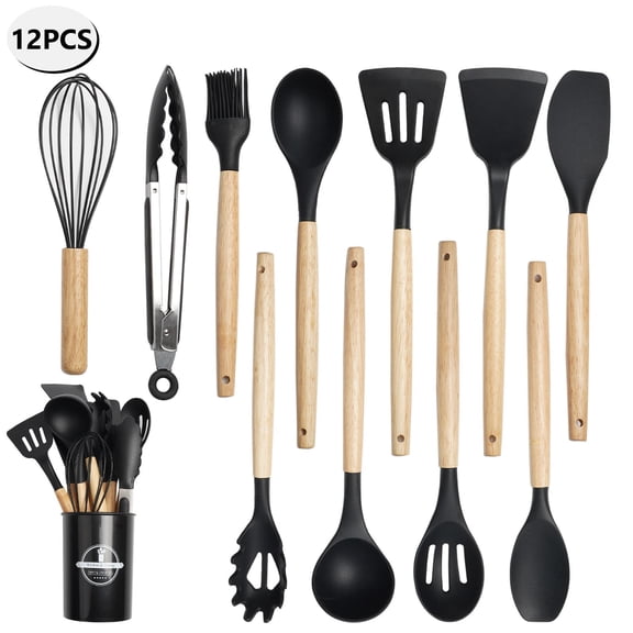 Koomade 12-Piece Silicone and Wood Handle Cooking Utensils Set