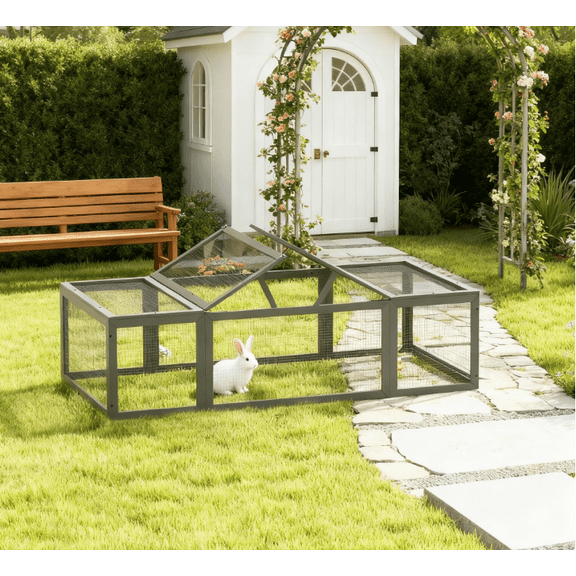 Pet Playpen Large Wooden Rabbit Hutch Habitat Enclosure Outdoor Run and Lockable Doors , Gray,Guinea Pig Cage