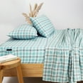 thumbnail image 3 of Sleepdown 100% Cotton Flannel Sheets Twin Size Bed Sheets Set with Deep Pockets, Brushed Flannel with Elastic Fitted Sheet Set, Soft & Cozy Sheets - 3 Piece Bedding and Pillowcase set - Green Plaid, 3 of 6