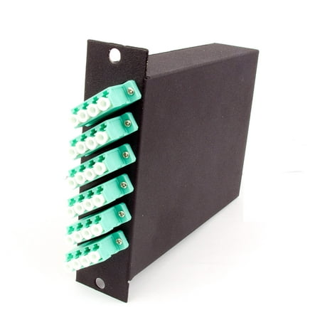 24-fiber MTP Cassette, 50µm OM3 10G Multimode Fiber, 2 rear MTP/female Port, 6 LC Quad Ports