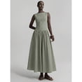 thumbnail image 4 of Green Striped Sleeveless Ruched Waist A-Line Maxi Dress, Casual Elegant Long Dress for Women, 4 of 6
