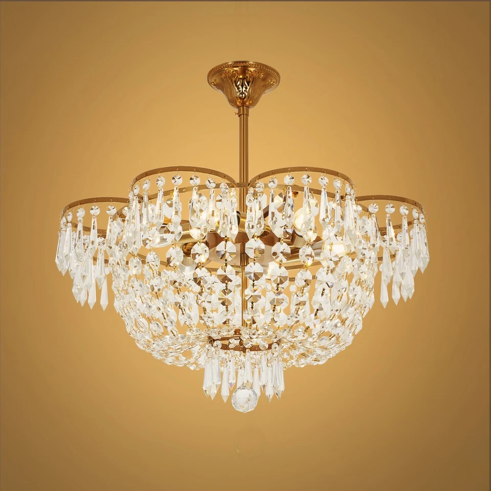 LUOLAX 23.6" Luxury Crystal Chandelier 6-Light Ceiling Fixtures Pendant Lamp Lighting