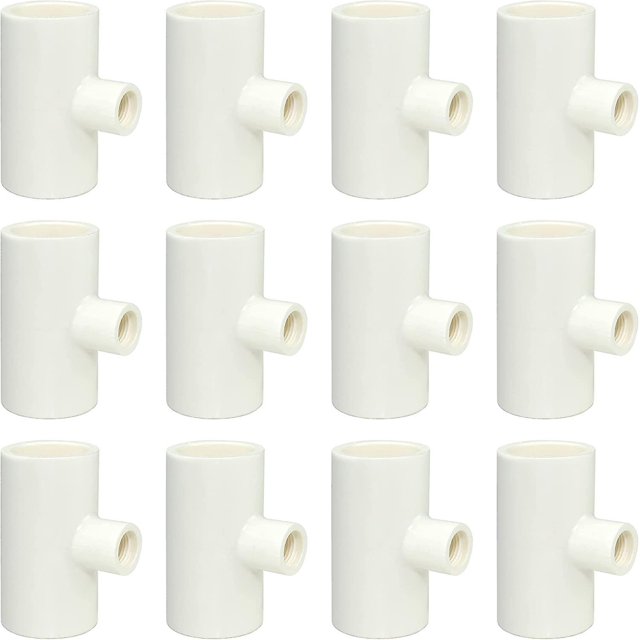 (12 Pack) Pvc Tee Fittings For Threaded Poultry Cups Chicken Waterer - 40 Pvc 1/2 Inch Slip X 1/2 Inch Slip X 1/8 Inch Fpt
