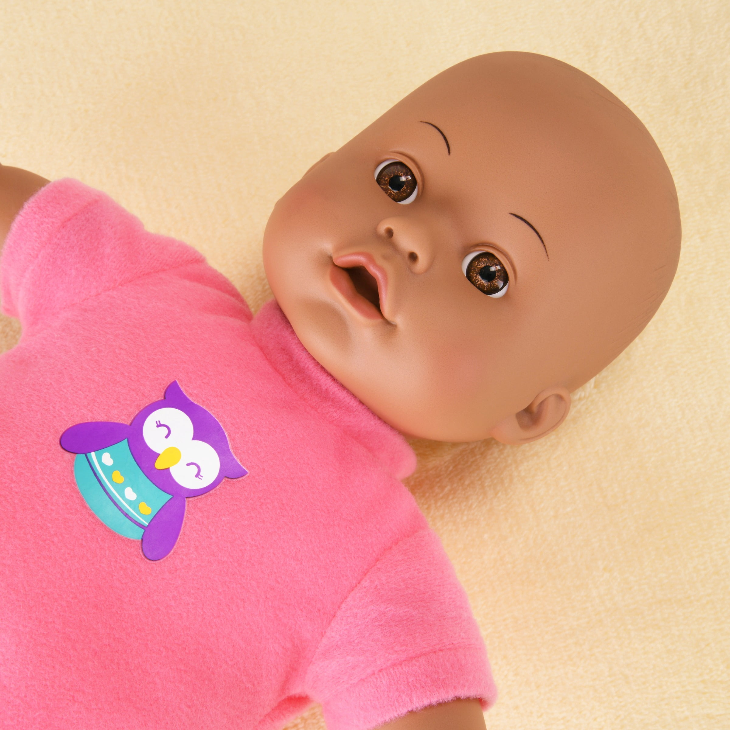 My Sweet Love 13" Soft Baby Doll with Sewn-on Pink Owl Outfit