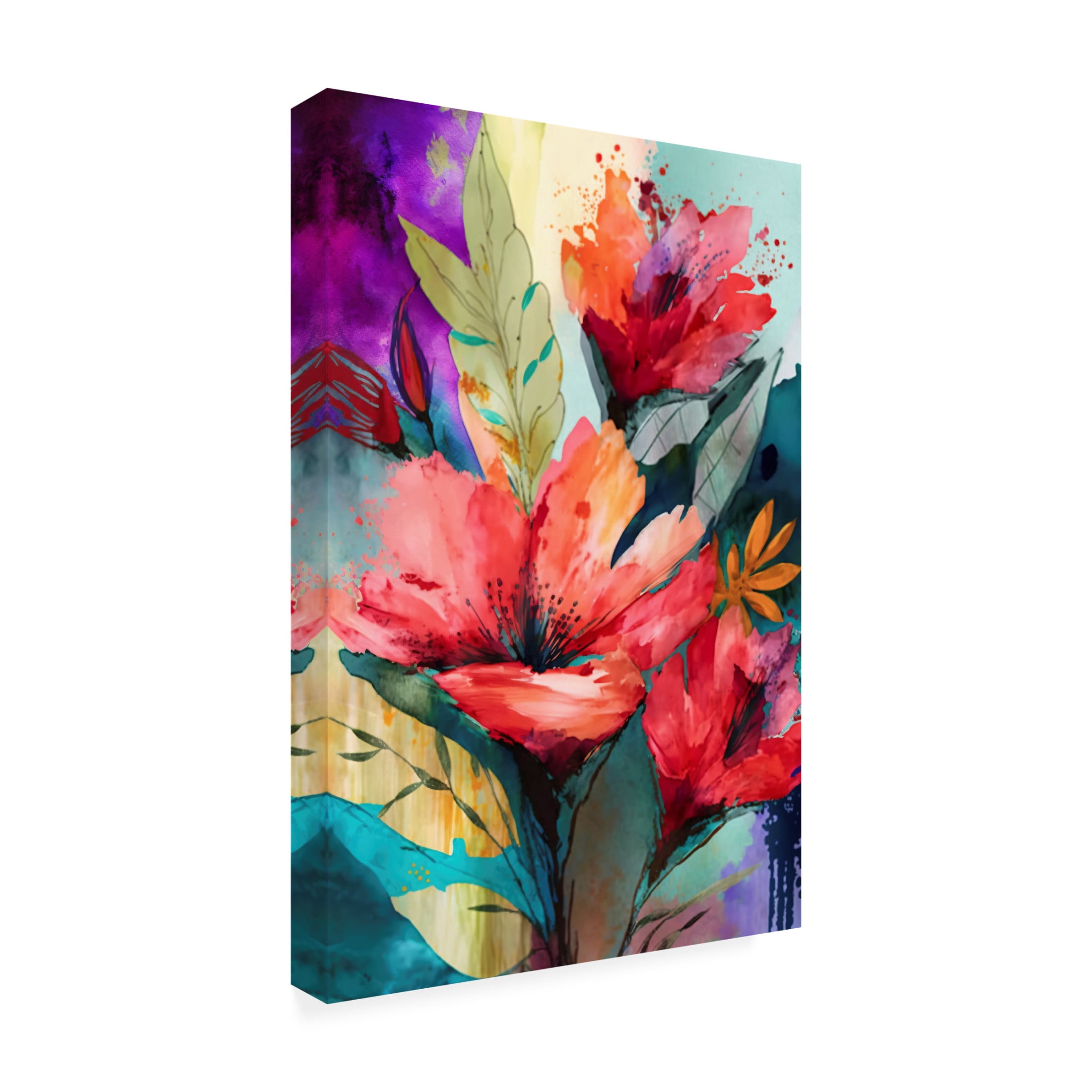 Canvas Wall Art - Ray Heere 'Watercolor Expressive Flowers 18' Wall Art for Living Room, Bedroom, or Office Décor by Trademark Fine Art - 16 x 24 Inches