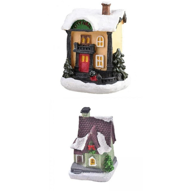 2 × Estatua de casa iluminada como adorno para la mesa navideña Festival EstiloN
