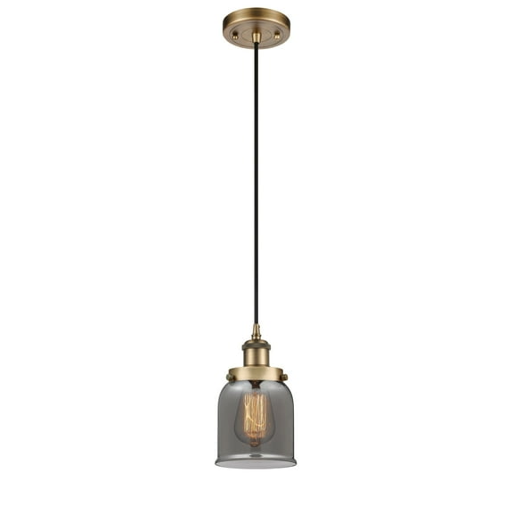 Innovations Lighting Ballston Urban Bell - 1 Light 5" Cord Hung Mini Pendant Brushed Brass/Plated Smoke