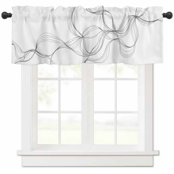 Modern White Valances for Windows Farmhouse Kitchen Curtains Valances Rod Pocket Valance Curtains for Kitchen Windows Minimalist Abstract Ribbon A Sketch Rt Window Valances for Bathroom 54"x18"