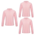 thumbnail image 1 of dPois Girls Basic Stretch Tees 3 Packs Long Sleeve T-Shirt Fleece Undershirt Thermal Base Layer Tops Pink 140, 1 of 7