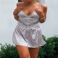 thumbnail image 2 of Femmes Floral Mini Robe Spaghetti Sangle Sans Manches Bodycon A-Line Robe Courte, 2 of 6