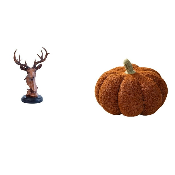 Adorno De Cabeza De Ciervo, Almohada De Calabaza, Figura Artesanal, Estatua De Animal De Peluche, Adorno Decorativo, Cojín De Resina Para Mesita De Noche, Escritorio, Sofá, Cama, Dormitorio,