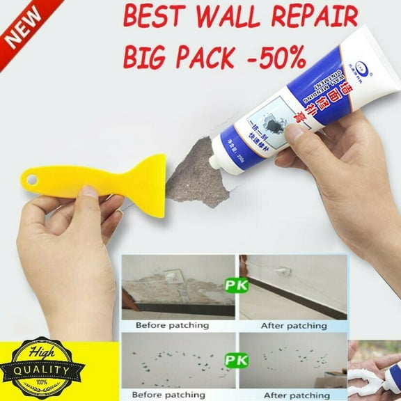 White Wall Hole Repair Putty, Home or Office Wall Quick Repair kit, Including Scraper and Sandpaper (Repair Cream)