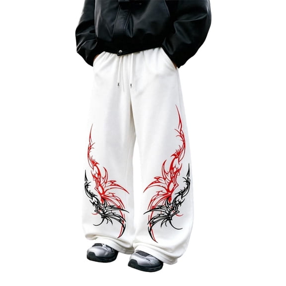 CONZONE Men's Baggy Sweatpants Gothic Wide Leg Sweat Pants for Men Trendy Elastic Waist Graphic Y2K Streetwear Joggers Pant With Pockets