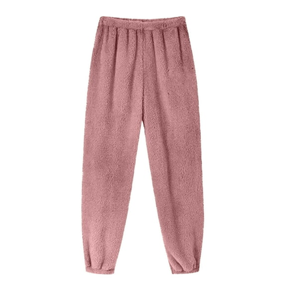 Diufon Women Fuzzy Fleece Pants Fall Winter Casual Warm Bottoms Wide Leg Comfy Plush Lounge Sleep Pants