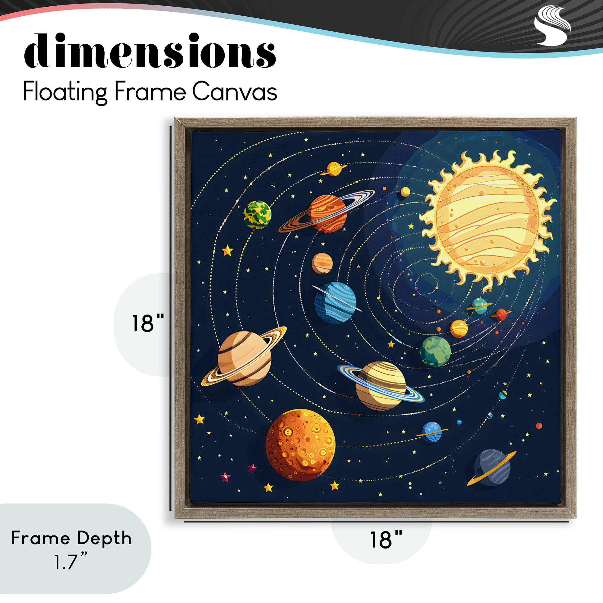 Stupell Industries Planets Around The Sun Brown Framed Floater Canvas Wall Art, design by Creative Studio