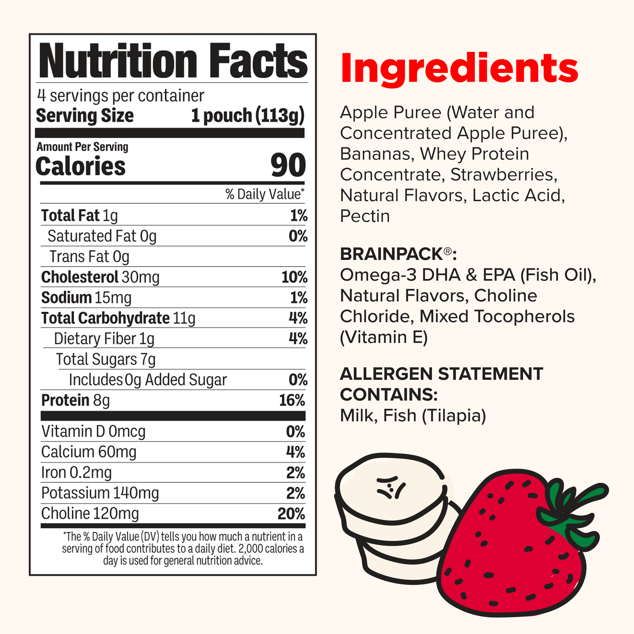 Brainiac Protein Smoothies with Omega-3s, Strawberry Banana, No Sugar Added, 4 oz, 4ct