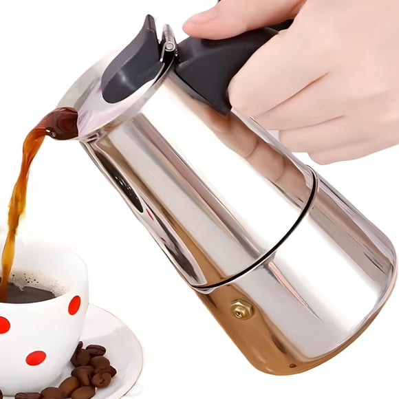 Cafetera Moka DeeKleen de acero inoxidable de 6 tazas
