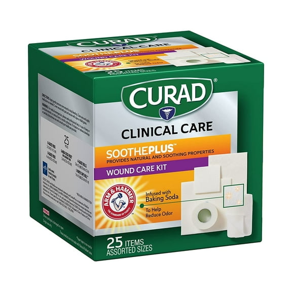 Curad SoothePlus Wound Care Kit with Arm & Hammer Baking Soda, Assorted Items, 25 Count