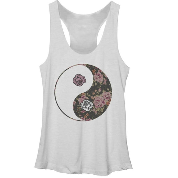 Women's Lost Gods Yin Yang Roses Racerback Tank Top White Heather X Large