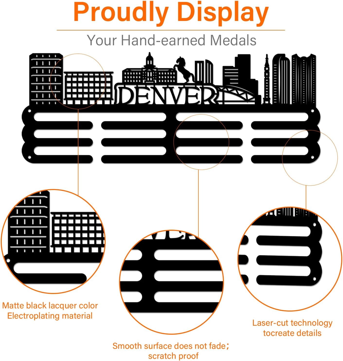1Set Denver Cityscape Medal Hanger Display Sports Medal Display Rack for 60+ Medals Trophy Holder Awards Ribbon Holder Display Wall Hanging Athlete Gift