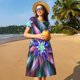 thumbnail image 4 of Easygdp Colored Abstract para Vestido Transpirable de Mujer, Vestido Suelto de Manga Corta con Pliegues y Bolsillos para el Verano, 4 of 6