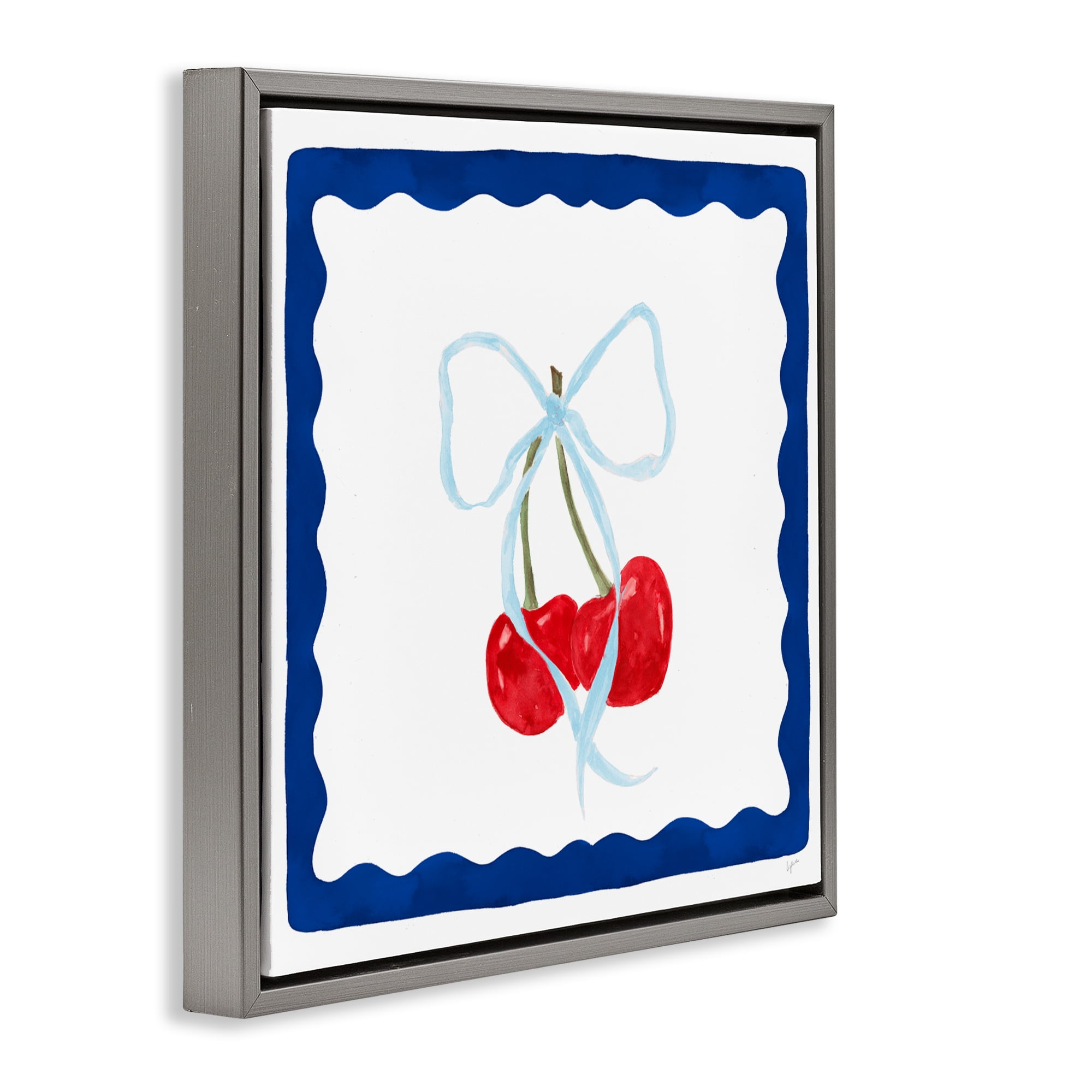 Stupell Industries Summer Bordered Cherries Gray Framed Floater Canvas Wall Art, design by Lucille Price