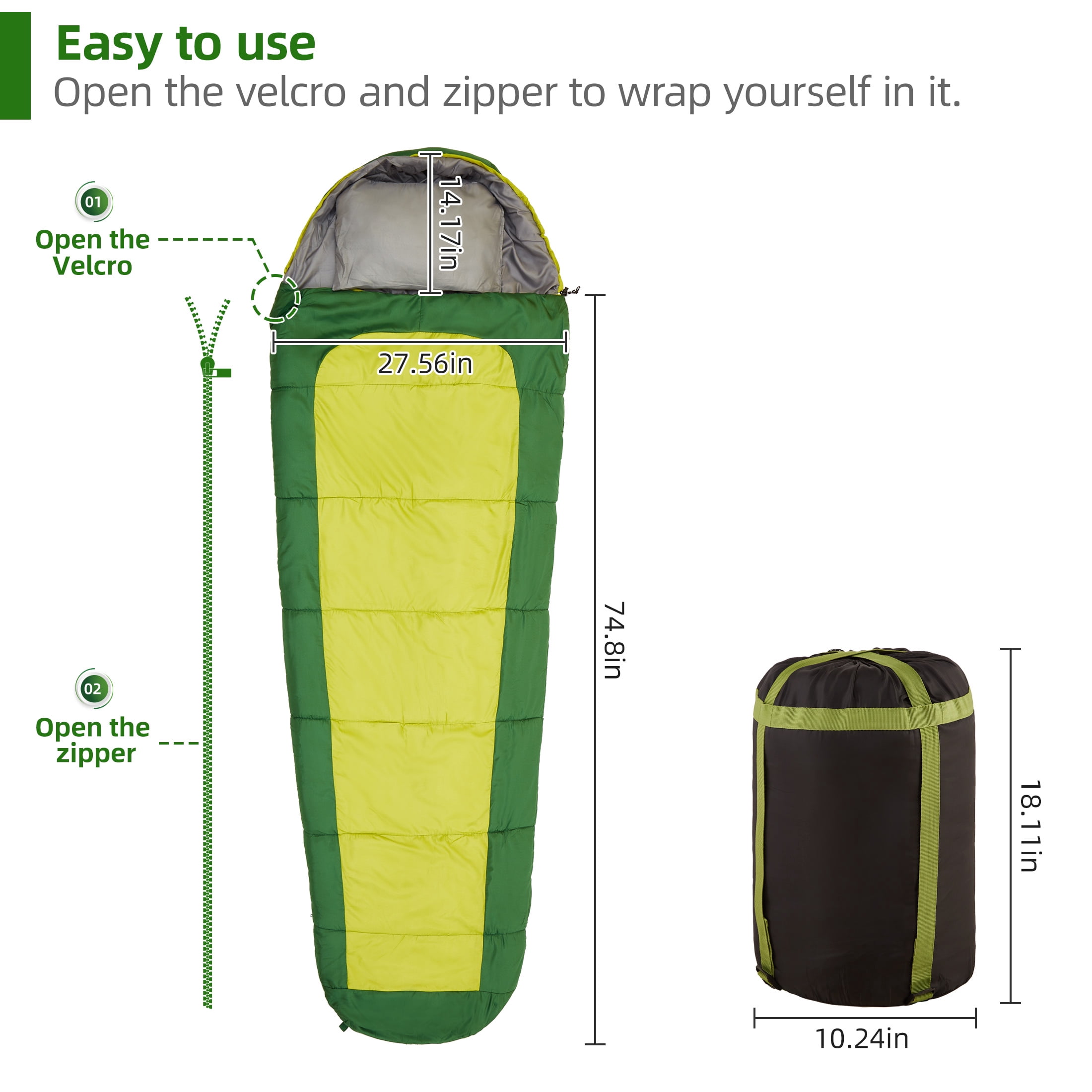 Invoker Mummy Sleeping Bag | 23 ℉ Extreme 3-4 Season Sleeping Bag for Adults Kids Cold Warm Weather for Camping Hiking Backpacking